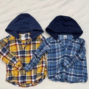 Carter's Bundle Plaid Hooded Button-Down Shirts - Blue and Yellow 3T/3A